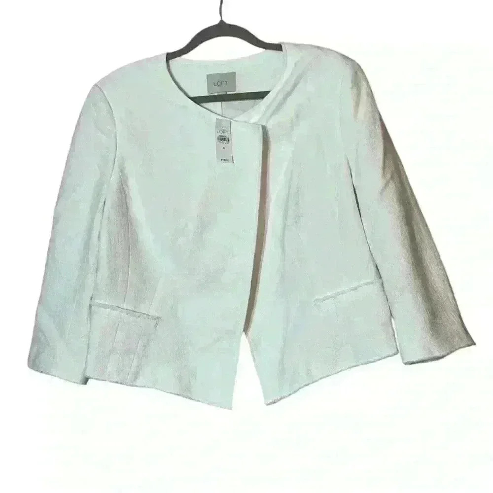 Ann Taylor Loft White Blazer with Asymetrical Front Size XL